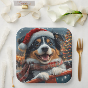 Australischer Schäferhund Achterbahn Weihnachten Pappteller