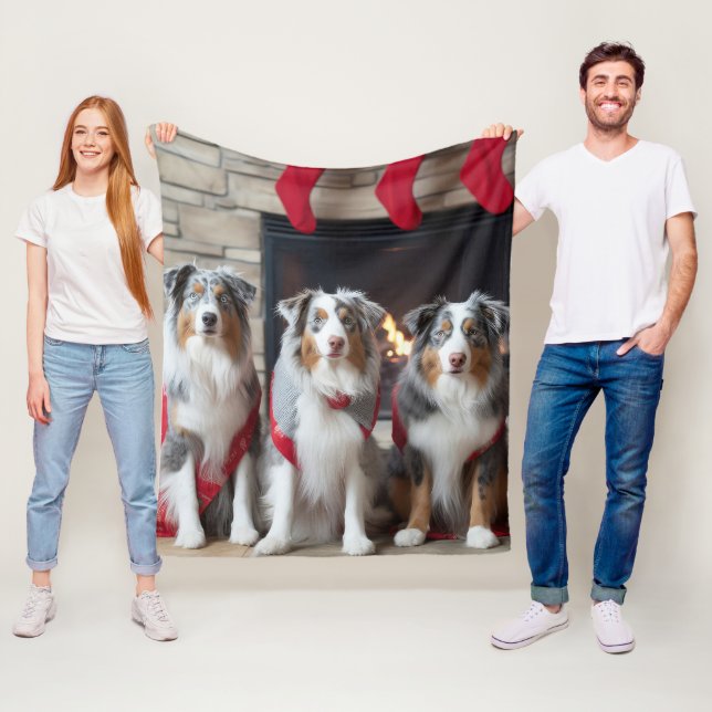 Australischer Schäferhund am Feuerplatz Weihnachte Fleecedecke (Beispiel)