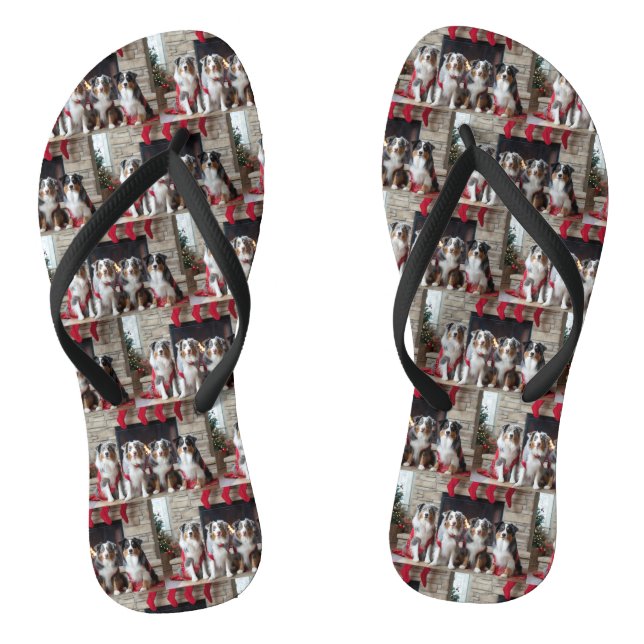 Australischer Schäferhund am Feuerplatz Weihnachte Flip Flops (Fußbett)