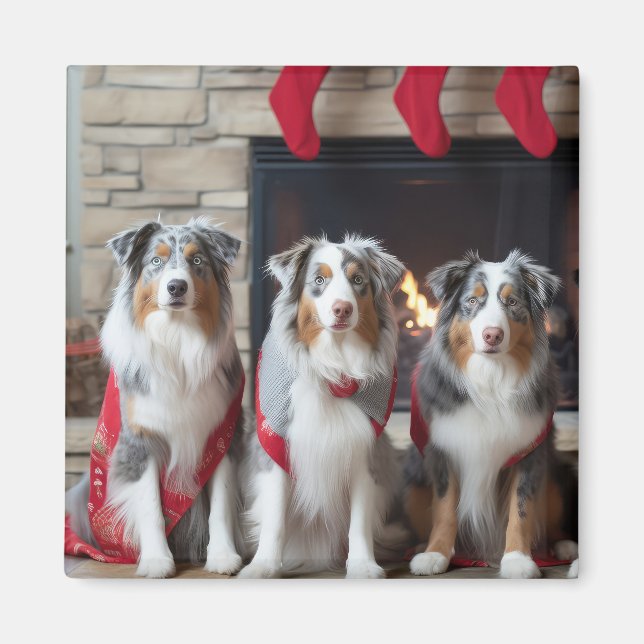 Australischer Schäferhund am Feuerplatz Weihnachte Magnet (Vorne)