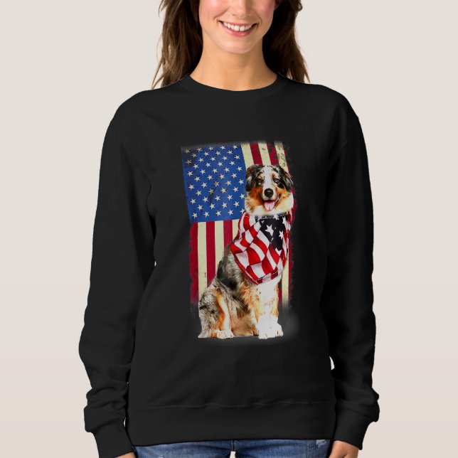 Australischer Schäferhund Amerikanische Flagge USA Sweatshirt (Vorderseite)