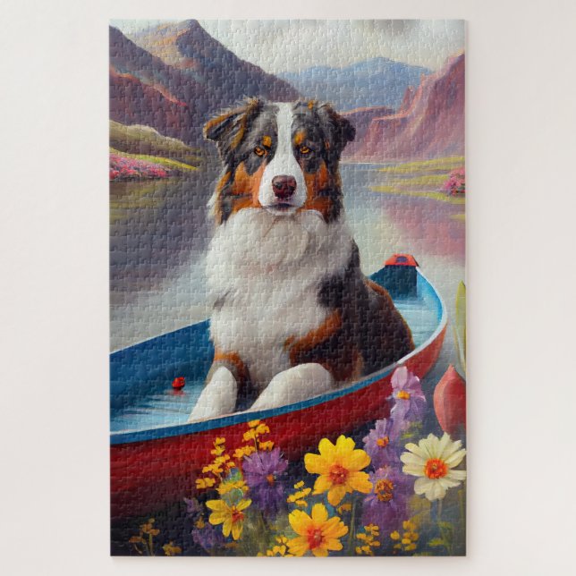 Australischer Schäferhund auf Paddle: Ein Landscha (Vertikal)