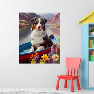 Australischer Schäferhund auf Paddle: Ein Landscha Poster