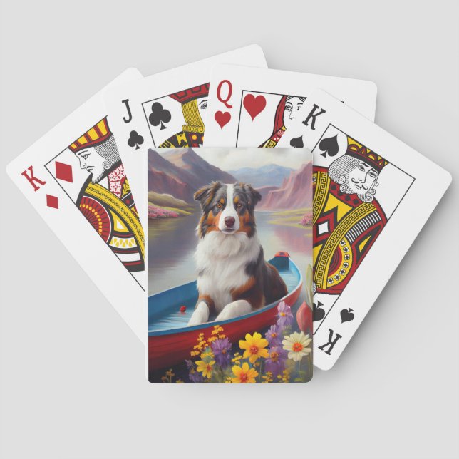 Australischer Schäferhund auf Paddle: Ein Landscha Spielkarten (Rückseite)