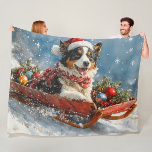 Australischer Schäferhund auf Schlitten Weihnachte Fleecedecke