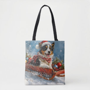 Australischer Schäferhund auf Schlitten Weihnachte Tasche