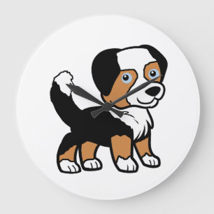 Australischer Schäferhund Black Tri Cartoon mit Sc Große Wanduhr