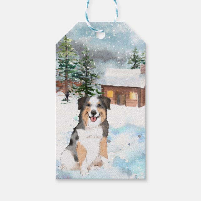 Australischer Schäferhund (blau) Geschenkmarke Geschenkanhänger (Vorderseite)