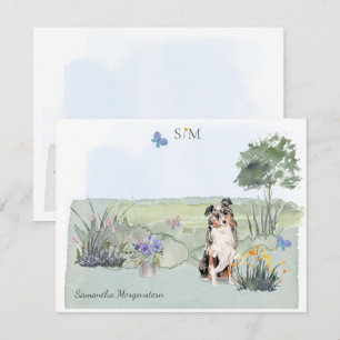 Australischer Schäferhund Dog Butterfly Monogram N Mitteilungskarte