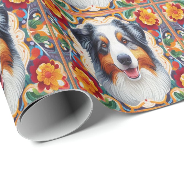 Australischer Schäferhund Dog Floral farbenfrohe G Geschenkpapier (Rolleneckpunkt)
