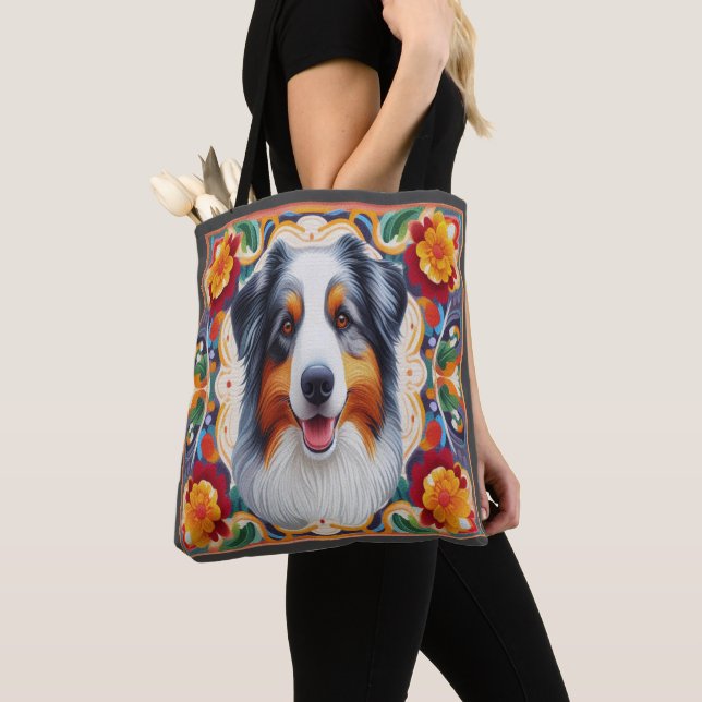 Australischer Schäferhund Dog Floral farbenfrohe G Tasche (Von Nahem)