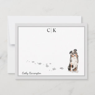 Australischer Schäferhund Dog Grau Border Monogram Mitteilungskarte