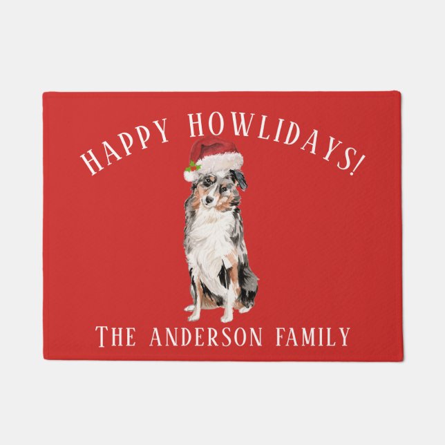 Australischer Schäferhund Dog Happy Howlidays Weih Fußmatte (Vorderseite)