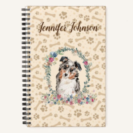 Australischer Schäferhund Dog Paw Print & Floral N Notizbuch