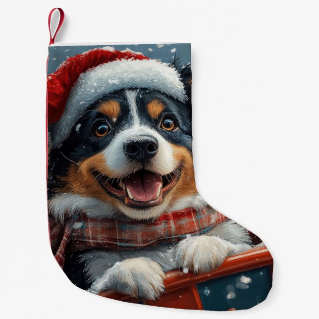 Australischer Schäferhund Dog Roller Untersetzer W Kleiner Weihnachtsstrumpf (Vorderseite)