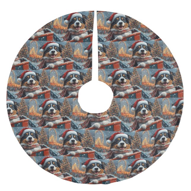 Australischer Schäferhund Dog Roller Untersetzer W Polyester Weihnachtsbaumdecke (Vorderseite)