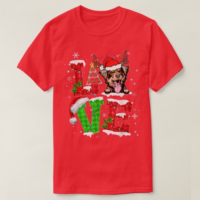 Australischer Schäferhund Dog Tree Weihnachtslicht T-Shirt (Design vorne)