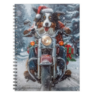 Australischer Schäferhund fährt Motorrad Weihnacht Notizblock