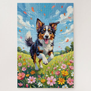 Australischer Schäferhund Frühling Wildblumen Hund