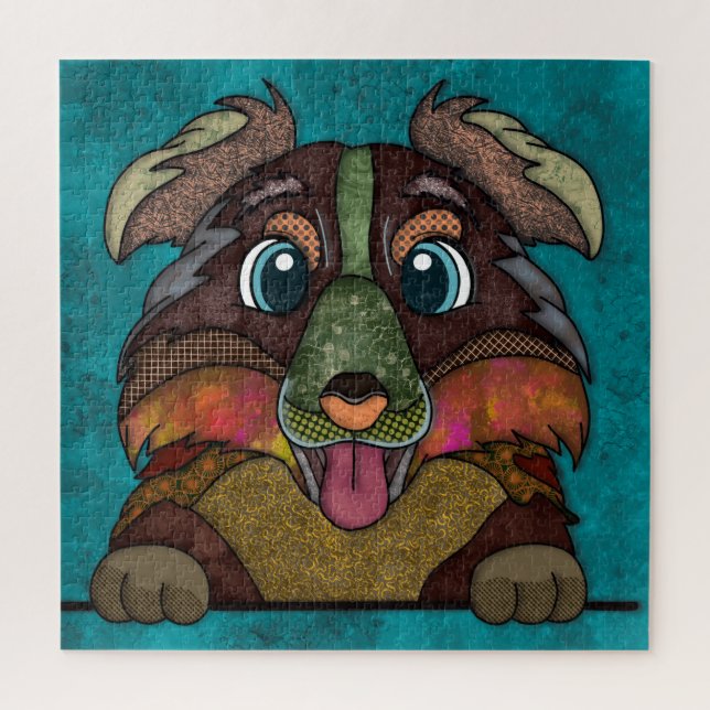 Australischer Schäferhund gegenüber Jigsaw Puzzle (Vertikal)