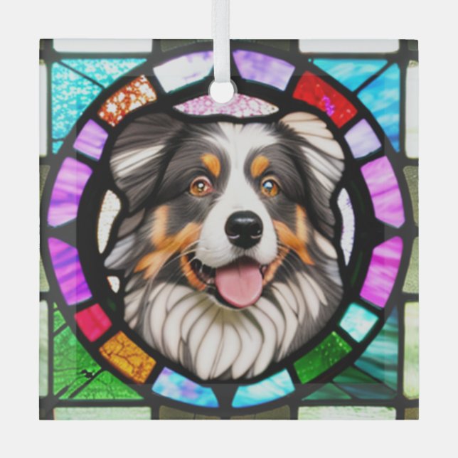 Australischer Schäferhund "gesteinigtes Glas" Ornament Aus Glas (Vorderseite)