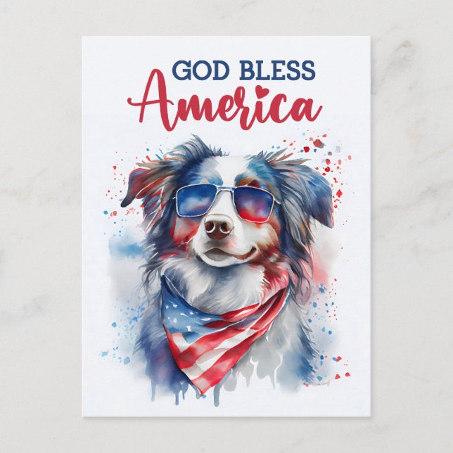 Australischer Schäferhund, Gott segne Amerika Post Postkarte (Vorderseite)
