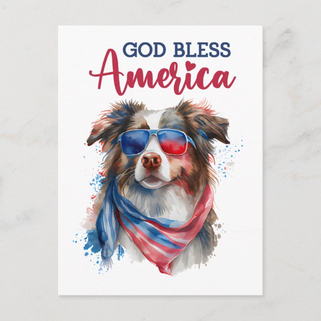 Australischer Schäferhund, Gott segne Amerika Post Postkarte (Vorderseite)