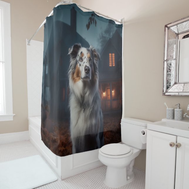 Australischer Schäferhund Halloween Beängstigend Duschvorhang (Beispiel)