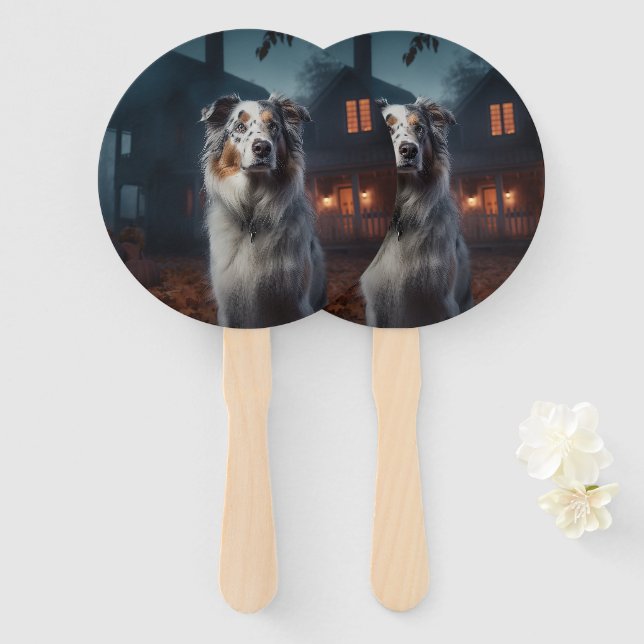 Australischer Schäferhund Halloween Beängstigend Fächer (Vorne und Hinten)