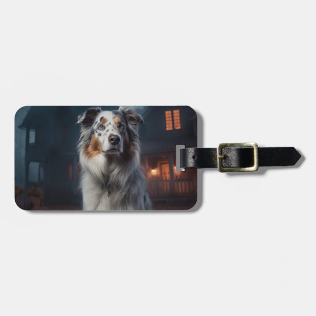 Australischer Schäferhund Halloween Beängstigend Gepäckanhänger (Vorderseite horizontal)