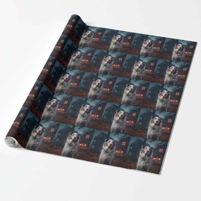 Australischer Schäferhund Halloween Beängstigend Geschenkpapier (Ungerollt)