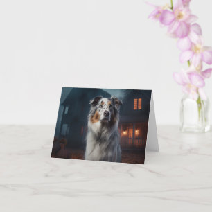 Australischer Schäferhund Halloween Beängstigend Karte