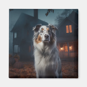 Australischer Schäferhund Halloween Beängstigend Magnet