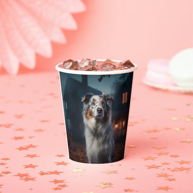 Australischer Schäferhund Halloween Beängstigend Pappbecher (Insitu)