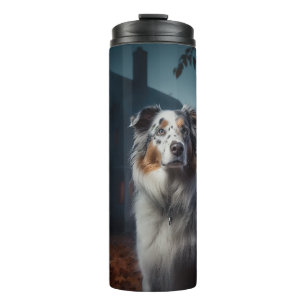 Australischer Schäferhund Halloween Beängstigend Thermosbecher