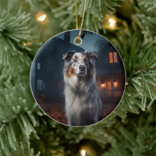 Australischer Schäferhund Halloween Gruselig Keramik Ornament