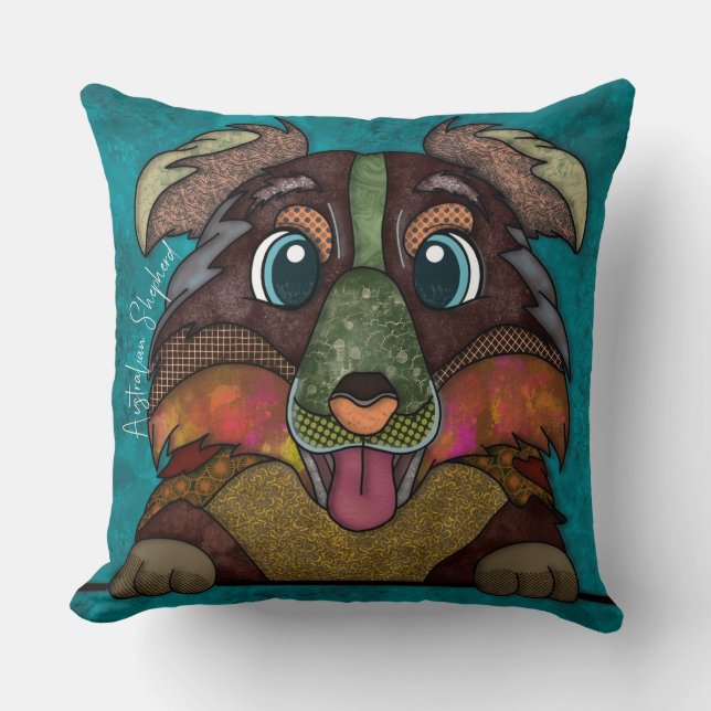 Australischer Schäferhund handgemalt Throw Kissen (Vorderseite)