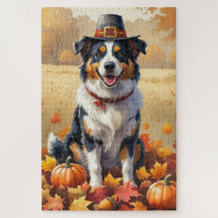 Australischer Schäferhund Herbstblätter Thanksgivi