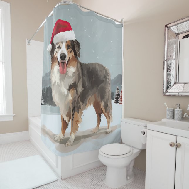 Australischer Schäferhund Hund im Schnee Weihnacht Duschvorhang (Beispiel)