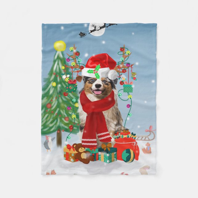Australischer Schäferhund Hund im Schnee Weihnacht Fleecedecke (Vorderseite)