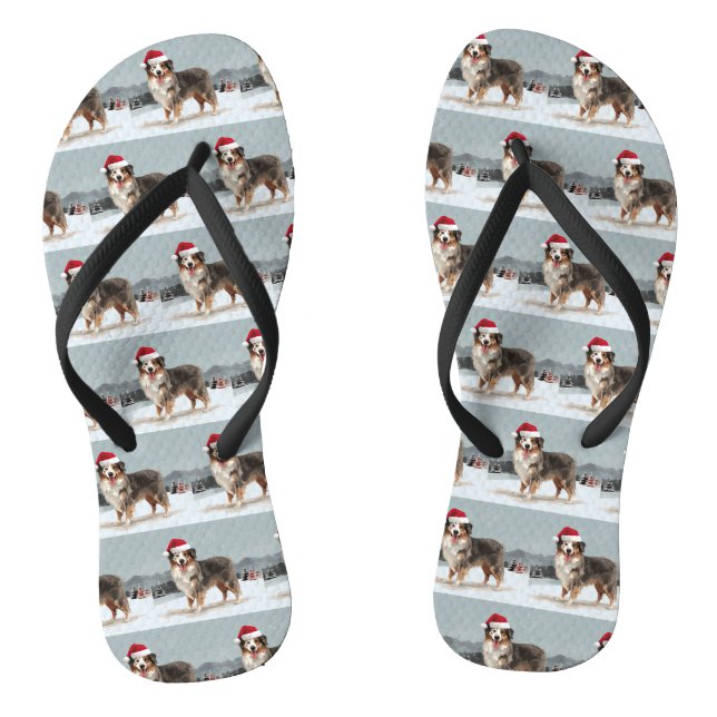 Australischer Schäferhund Hund im Schnee Weihnacht Flip Flops (Fußbett)