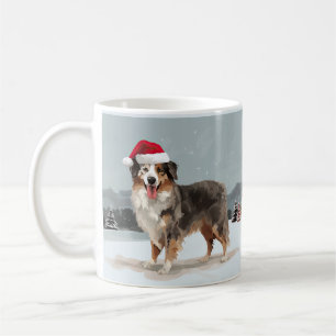 Australischer Schäferhund Hund im Schnee Weihnacht Kaffeetasse