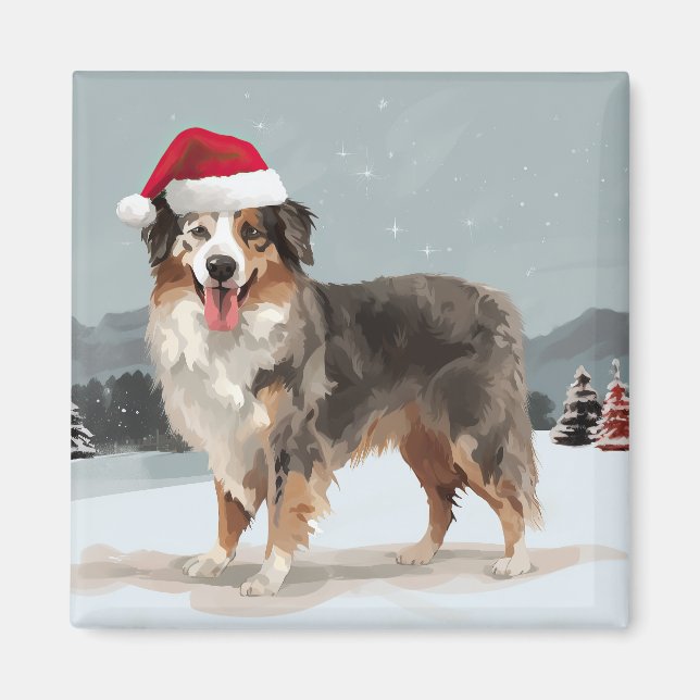 Australischer Schäferhund Hund im Schnee Weihnacht Magnet (Vorne)