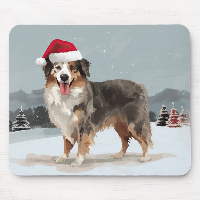 Australischer Schäferhund Hund im Schnee Weihnacht Mousepad (Vorne)