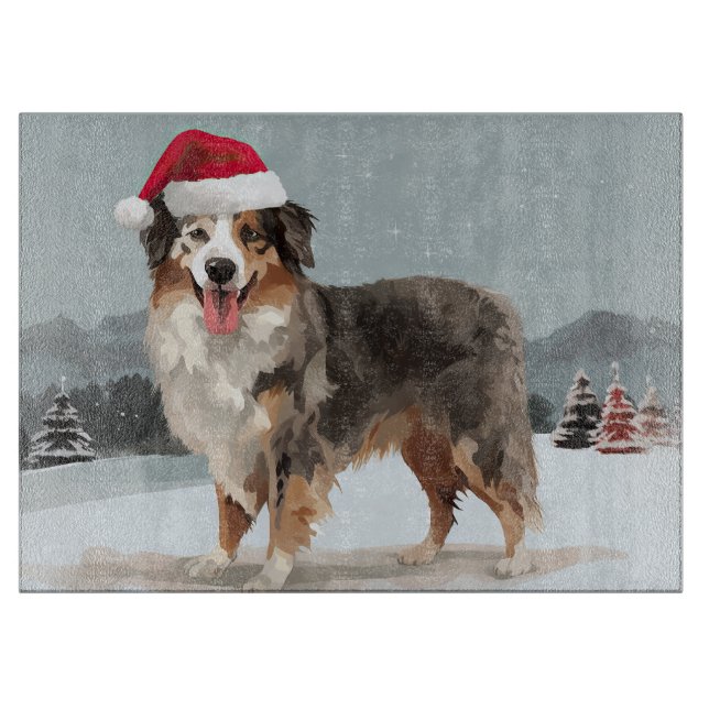 Australischer Schäferhund Hund im Schnee Weihnacht Schneidebrett (Vorderseite)