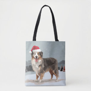 Australischer Schäferhund Hund im Schnee Weihnacht Tasche