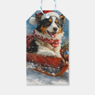 Australischer Schäferhund Hund in Sledge Chriistma Geschenkanhänger