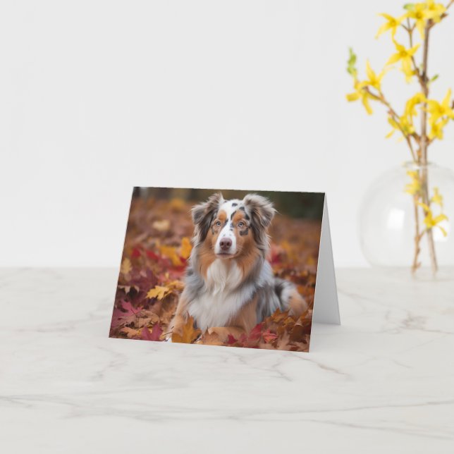 Australischer Schäferhund im Herbstfall Inspiriert Karte (Gelbe Blume)