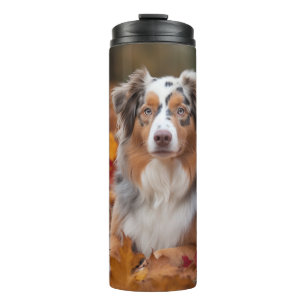 Australischer Schäferhund im Herbstfall Inspiriert Thermosbecher