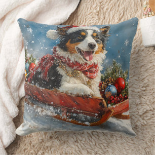 Australischer Schäferhund im Schlitten Weihnachten Kissen